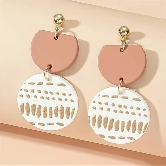 Ripple Print Round Dangle Earrings Acrylic - Picture 1 of 7